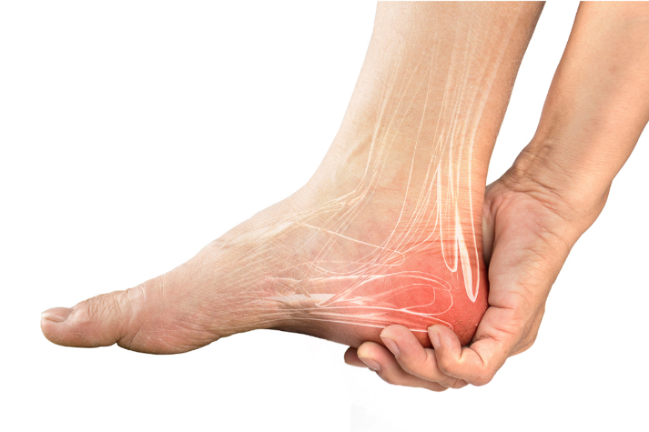 A close-up of a person holding a foot